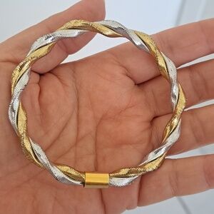Gold 5K solid gold Two-Tone Twisted Bangle Bracelet